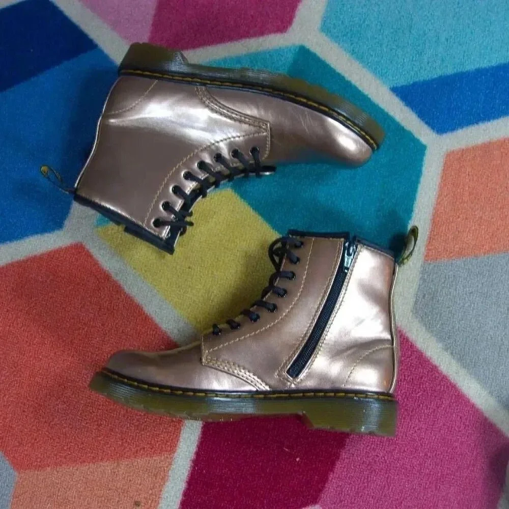 DOC MARTENS Rose Gold Metallic‎ Lace Up Boots Size 4 Youth